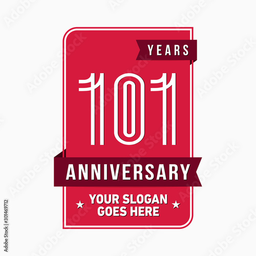 101 years anniversary design template. One hundred and one years celebration logo. Vector and illustration.