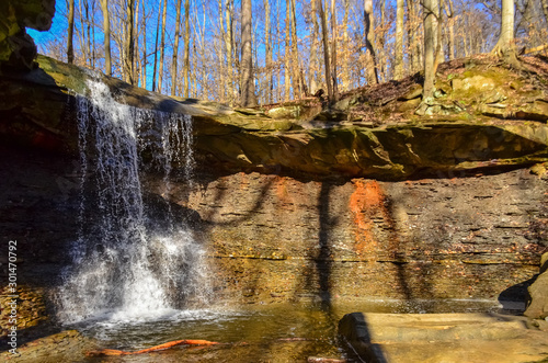 A small waterfall in the autumn in the forest in the parkon Brandywine Creek in Cuyahoga Valley National Park, Ohio. photo