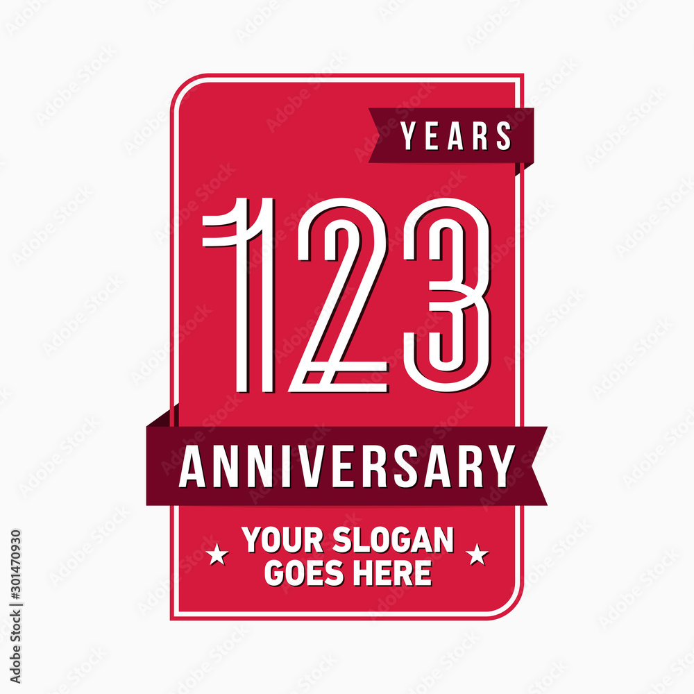 123 years anniversary design template. One hundred and twenty-three years celebration logo. Vector and illustration. 123 years anniversary design template. One hundred and twenty-three years celebration logo. Vector and illustration.