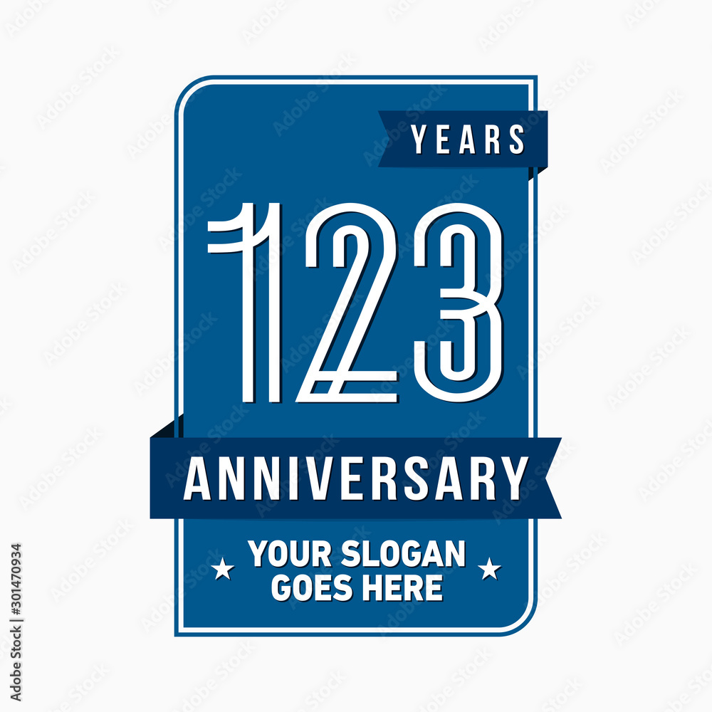 123 years anniversary design template. One hundred and twenty-three years celebration logo. Vector and illustration. 123 years anniversary design template. One hundred and twenty-three years celebration logo. Vector and illustration.