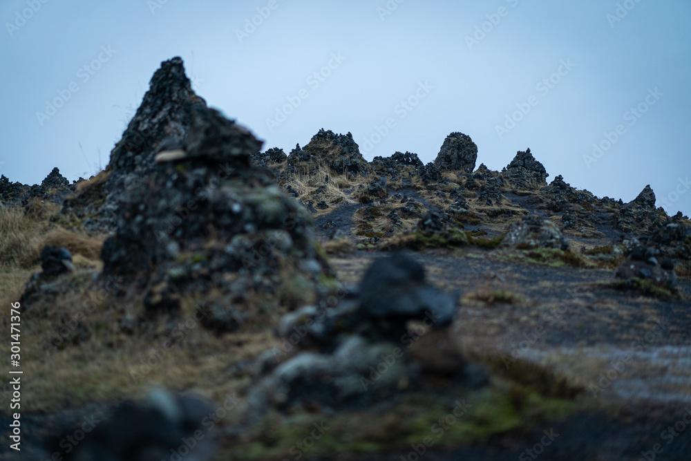 sharp shaped and black rocks in Iceland