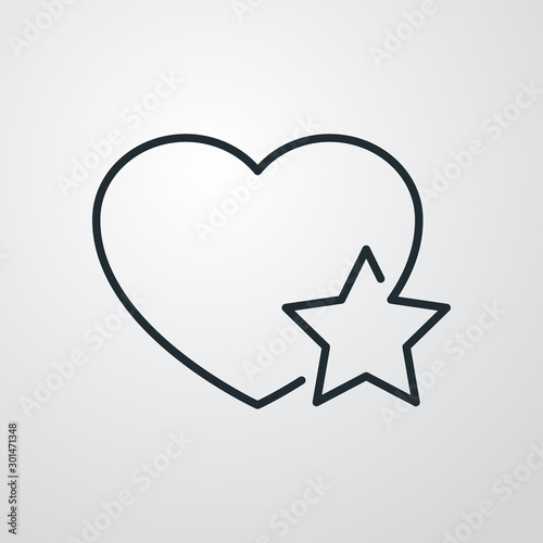 Icono lineal favorito con corazón y símbolo estrella en fondo gris