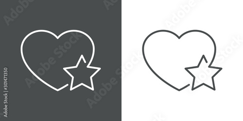 Icono lineal favorito con corazón y símbolo estrella en gris y blanco