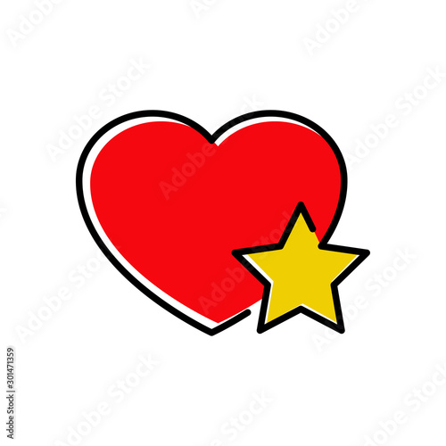 Icono lineal favorito con corazón color rojo y símbolo estrella en color amarillo
