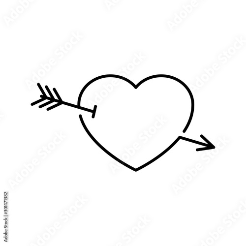 Icono lineal corazón con flecha de cupido en color negro