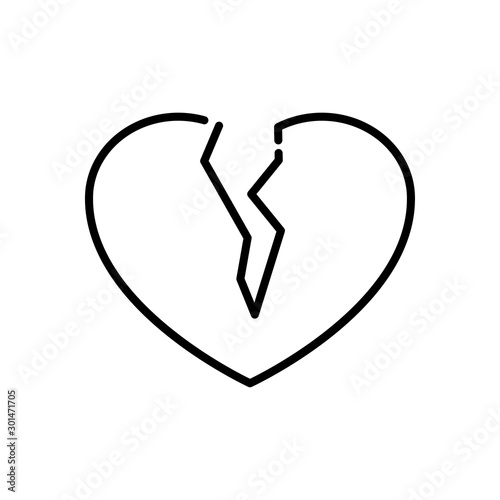 Icono lineal símbolo divorcio con corazón roto en color negro