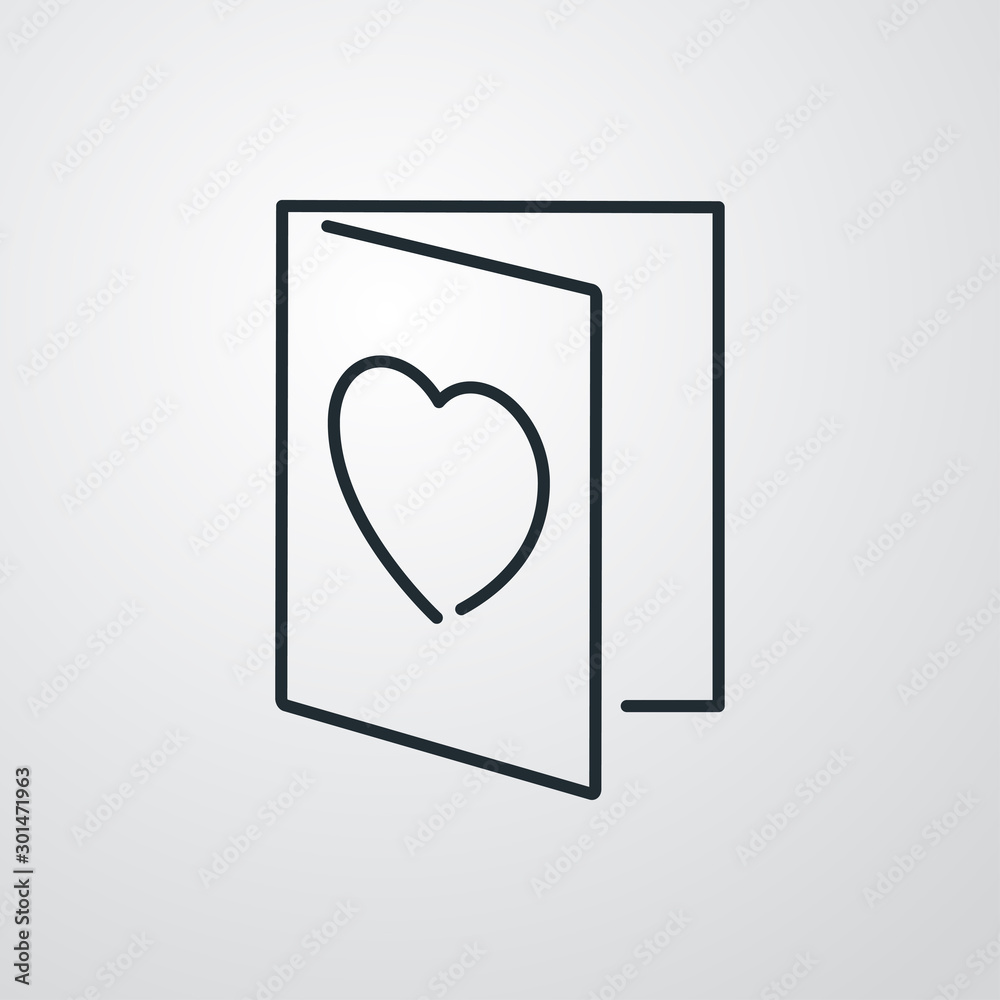 Icono plano tarjeta de felicitación de san valentín con corazón en fondo gris Icono plano tarjeta de felicitación de san valentín con corazón en fondo gris