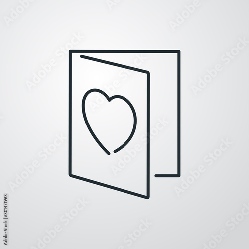Icono plano tarjeta de felicitación de san valentín con corazón en fondo gris