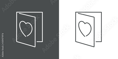 Icono plano tarjeta de felicitación de san valentín con corazón en gris y blanco