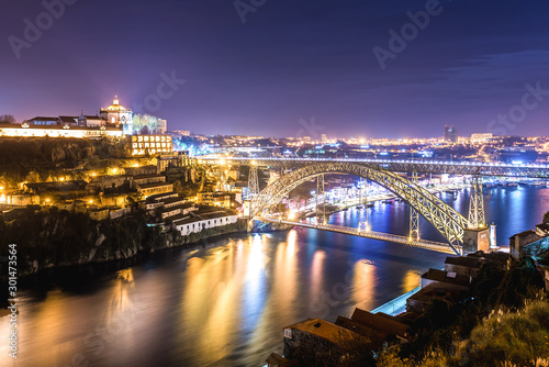 Night view with Luis I Bridge conntected Porto city with Vila Nova de Gaia  Portugal