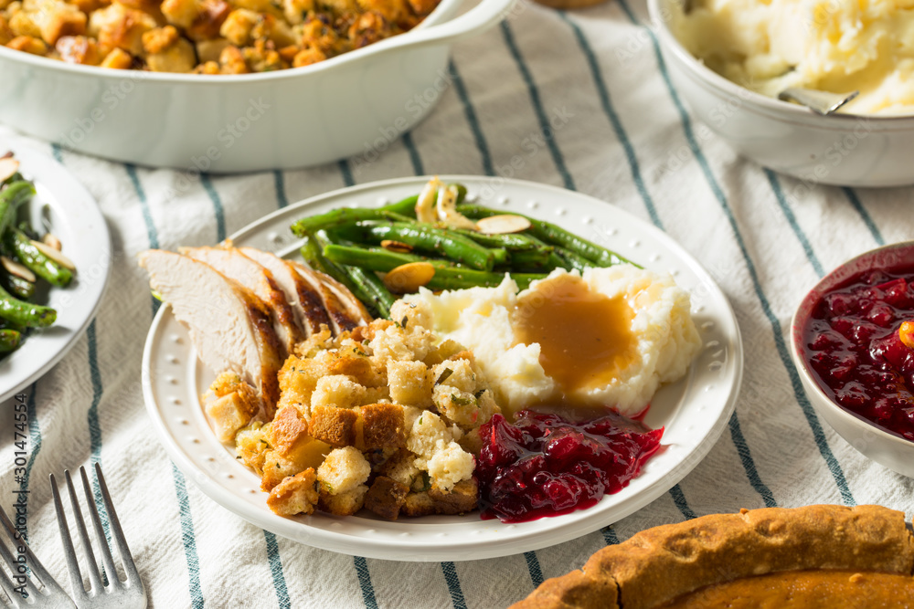 Homemade Thanksgiving Turkey Dinner with Stuffing Potatoes Homemade Thanksgiving Turkey Dinner with Stuffing Potatoes