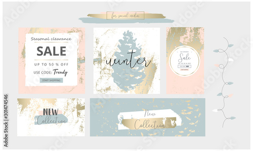 Elegant social media trendy chic gold grey blue