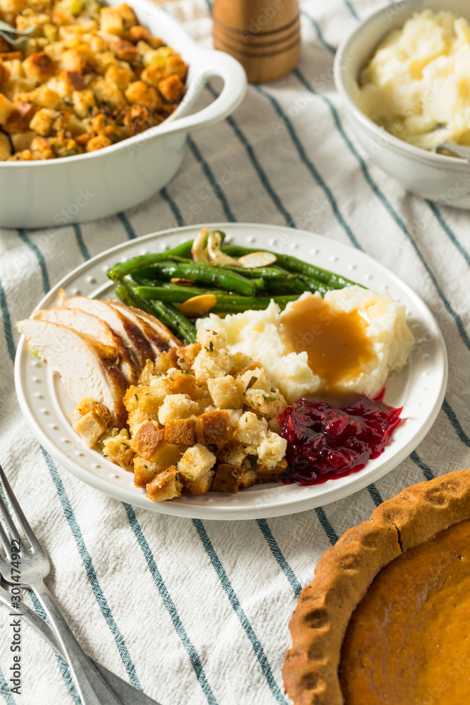 Homemade Thanksgiving Turkey Dinner with Stuffing Potatoes