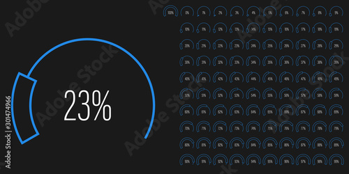 Set of circular sector percentage diagrams meters from 0 to 100 ready-to-use for web design, user interface UI or infographic - indicator with blue