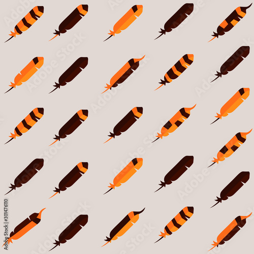 Decorative turkey feathers diagonally for printing. Vector