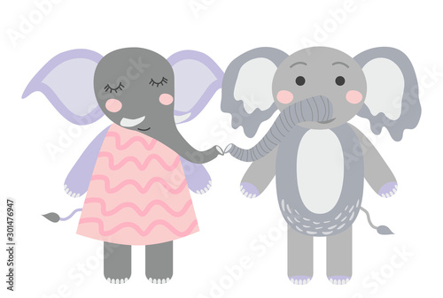 Sweet love. A pair of Scandinavian elephants  children s print  poster  design