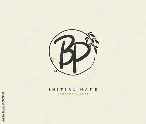 B P BP Beauty vector initial logo, handwriting logo of initial signature, wedding, fashion, jewerly, boutique, floral and botanical with creative template for any company or business. photo