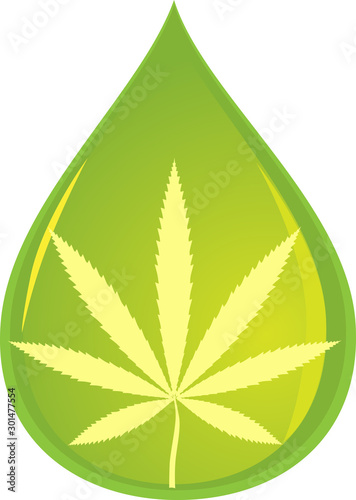 Cannabis plant leaf in a drop representing CBD oil, EPS 8 vector illustration, no transparencies 