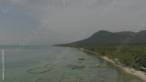 Pearl mining place on the beach in Vientam 4K Drone shot photo