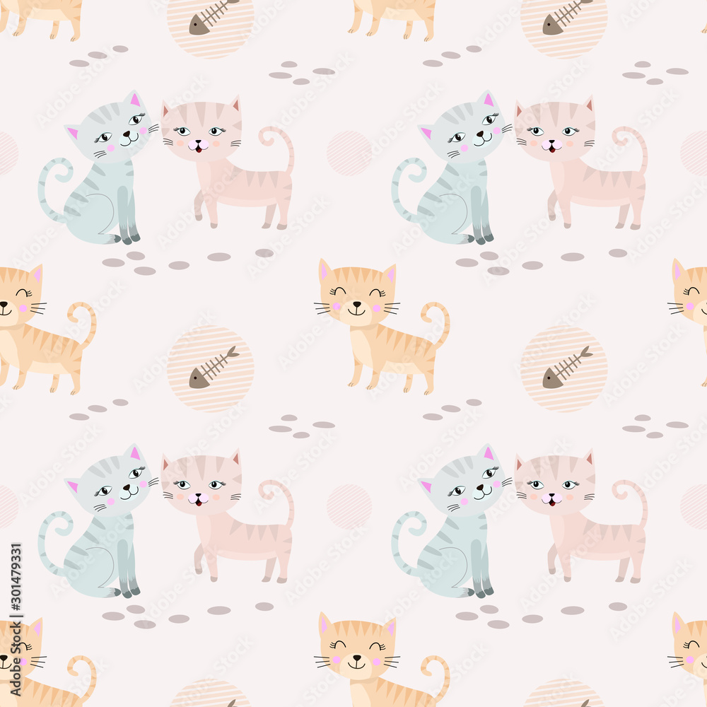 Obraz premium Beautiful cute cat seamless pattern fabric textile.