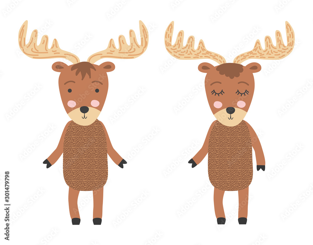 Fototapeta premium A pair of Scandinavian moose, children's print, poster, design