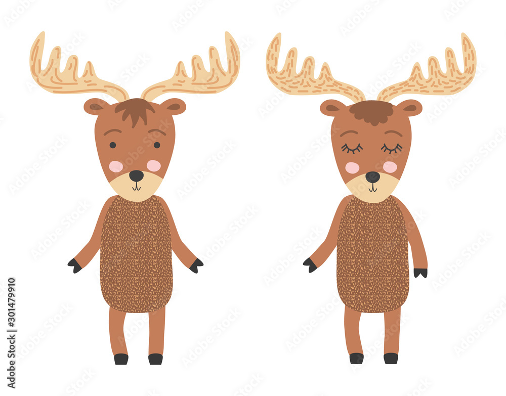 A pair of Scandinavian moose, children's print, poster, design A pair of Scandinavian moose, children's print, poster, design