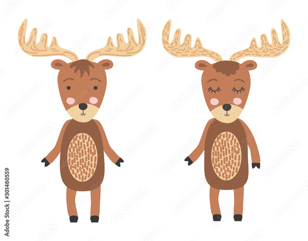 A pair of Scandinavian moose, children's print, poster, design A pair of Scandinavian moose, children's print, poster, design