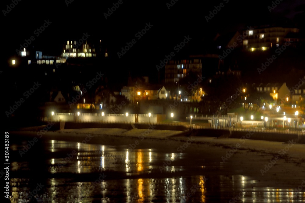 Lights of the Trestraou beach of Perros-Guirec in Brittany France