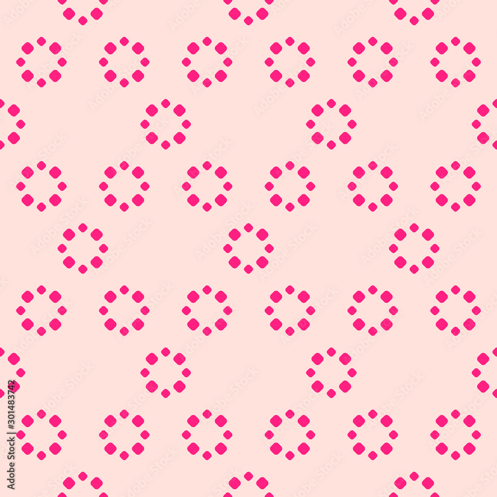 Simple vector abstract seamless pattern with flowers, dots. Pink and magenta Simple vector abstract seamless pattern with flowers, dots. Pink and magenta