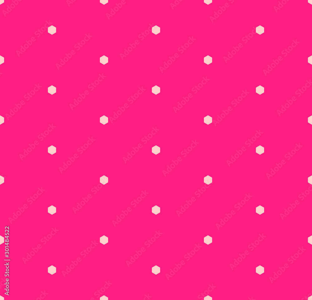 Cute pink vector minimal geometric seamless pattern with small hexagons, dots