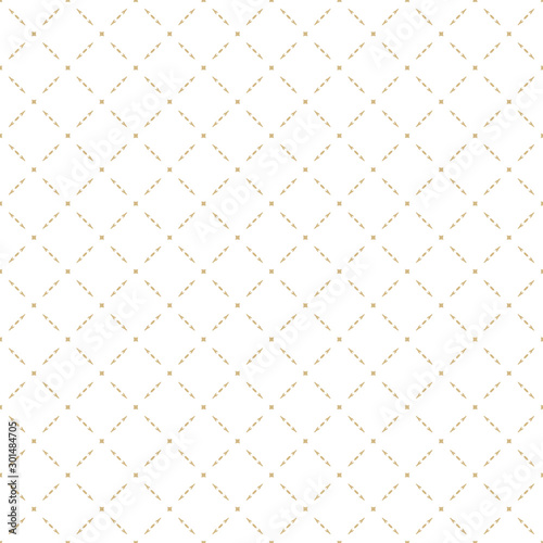 Golden abstract geometric seamless pattern in oriental style. Luxury vector background. Simple graphic ornament. White and gold texture with squares, diamond shapes, grid, lattice, net, repeat tiles