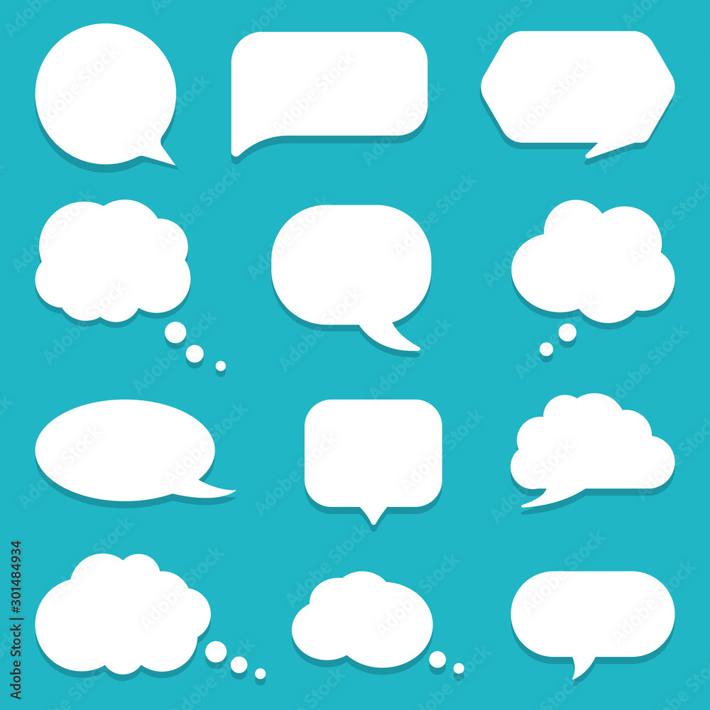 Set of speech bubble, textbox cloud of chat for comment, post, comic. Dialog box icon, message template. Different shape of empty balloons for talk on isolated background. cartoon vector Set of speech bubble, textbox cloud of chat for comment, post, comic. Dialog box icon, message template. Different shape of empty balloons for talk on isolated background. cartoon vector
