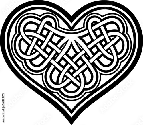 Shamrock heart. Celtic symbol. Black white tattoo vector