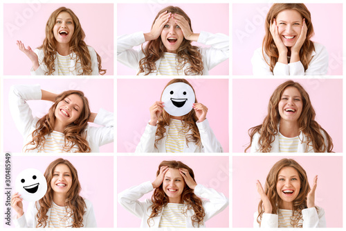 Collage with happy young wo...