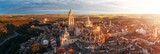 Segovia Cathedral aerial panorama view sunrise