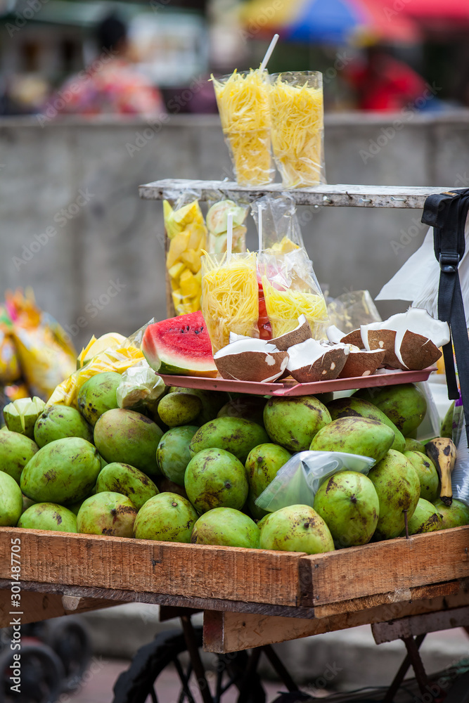 Street sell of tropical fruits in the city of Cali in Colombia Street sell of tropical fruits in the city of Cali in Colombia