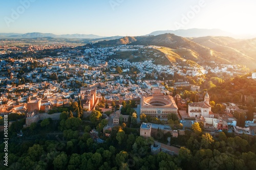 Granada Alhambra aerial view sunrise photo