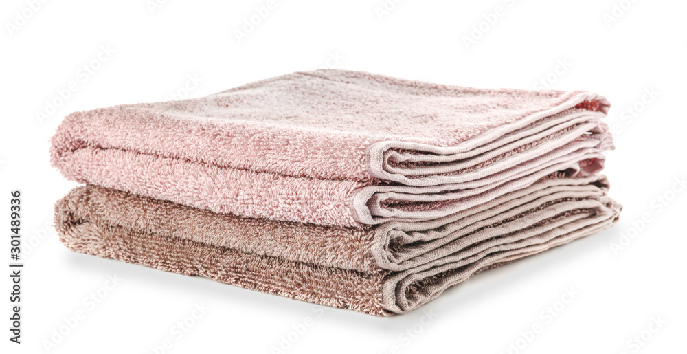 Stack of clean towels on white background Stack of clean towels on white background