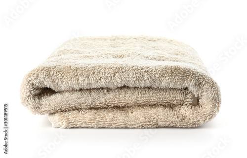 Soft clean towel on white background