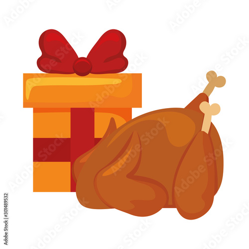 gift box with turkey roasted on white background