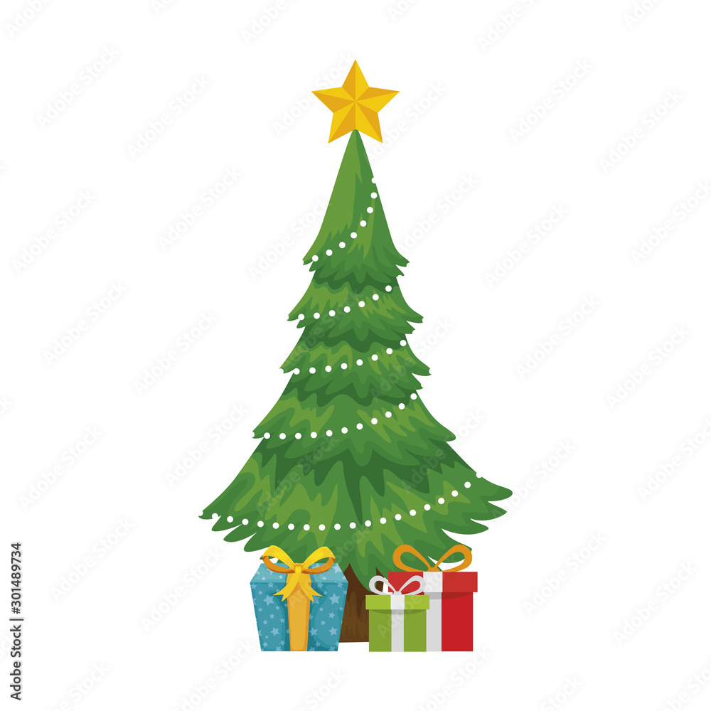 pine tree christmas with gift boxes isolated icon vector illustration design pine tree christmas with gift boxes isolated icon vector illustration design