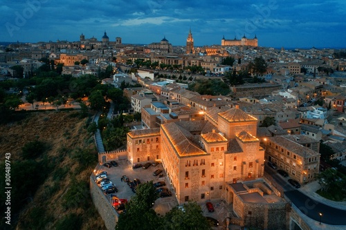 Aerial view of Toledo skyline night