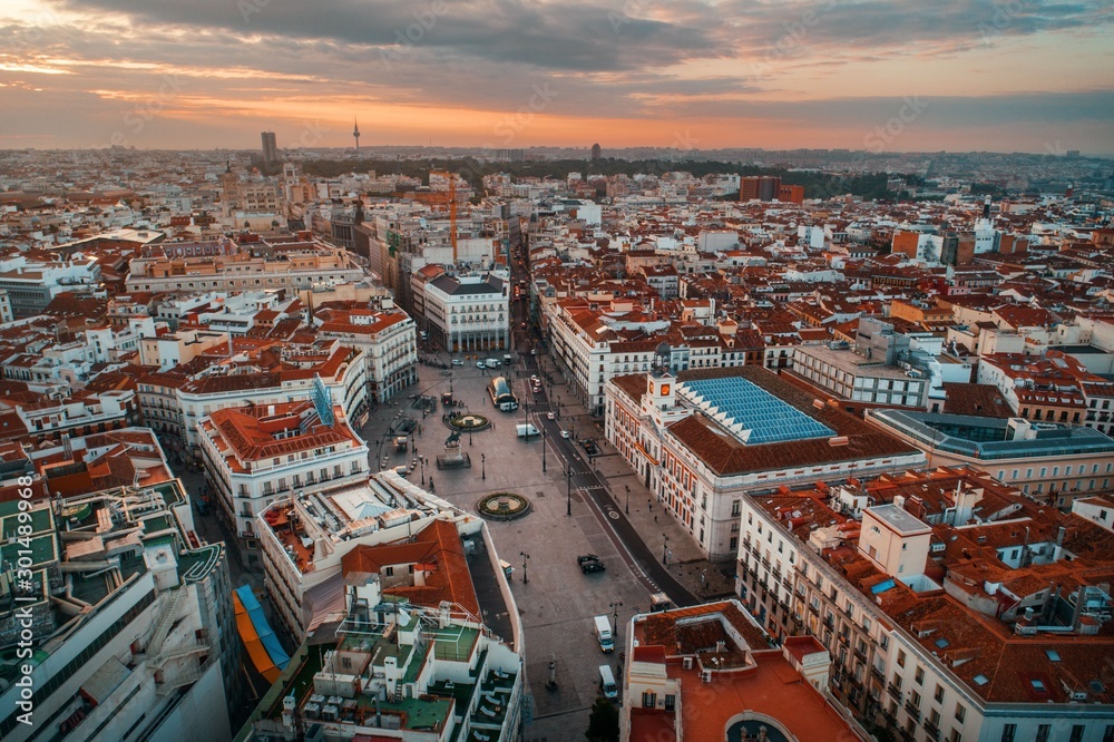 Madrid Puerta del Sol aerial view