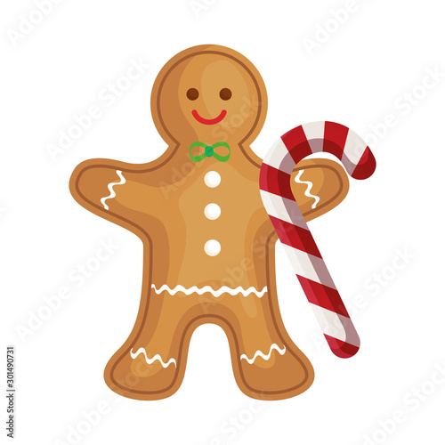 ginger cookie christmas with sweet cane vector illustration design