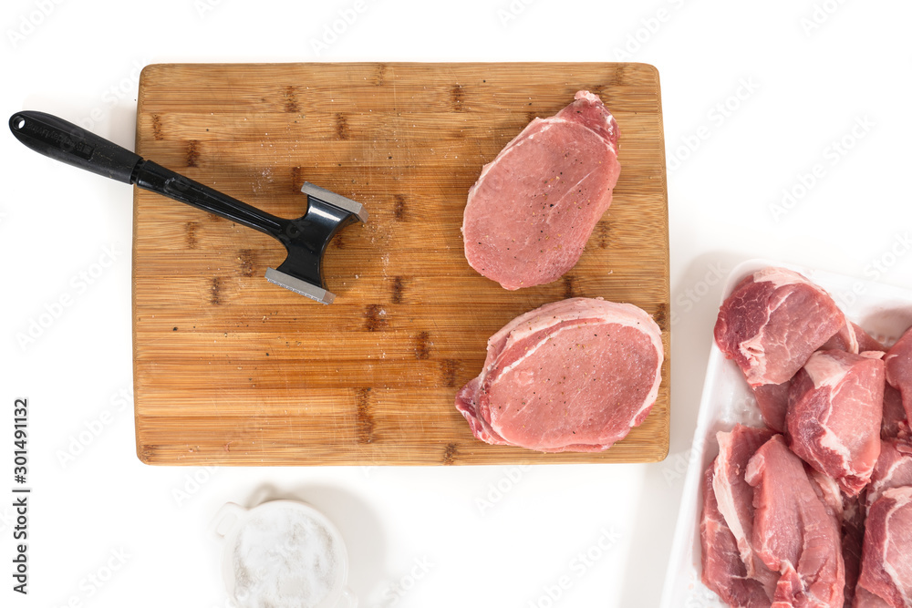 pork raw meat on a cutting board, Stock image