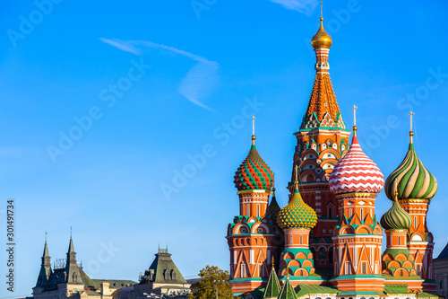 St. Basil's Cathedral on Red Square in Moscow, Ancient Moscow  St. Basil's Cathedral is the main tourist attraction of city, Russia.