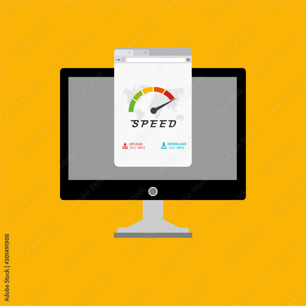 speedometer on a laptop for web banner, business presentation, advertising material. vector illustration speedometer on a laptop for web banner, business presentation, advertising material. vector illustration