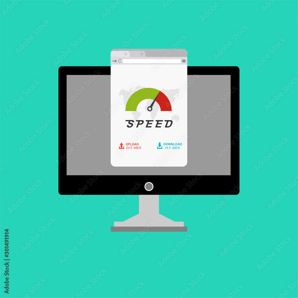 speedometer on a laptop for web banner, business presentation, advertising material. vector illustration speedometer on a laptop for web banner, business presentation, advertising material. vector illustration