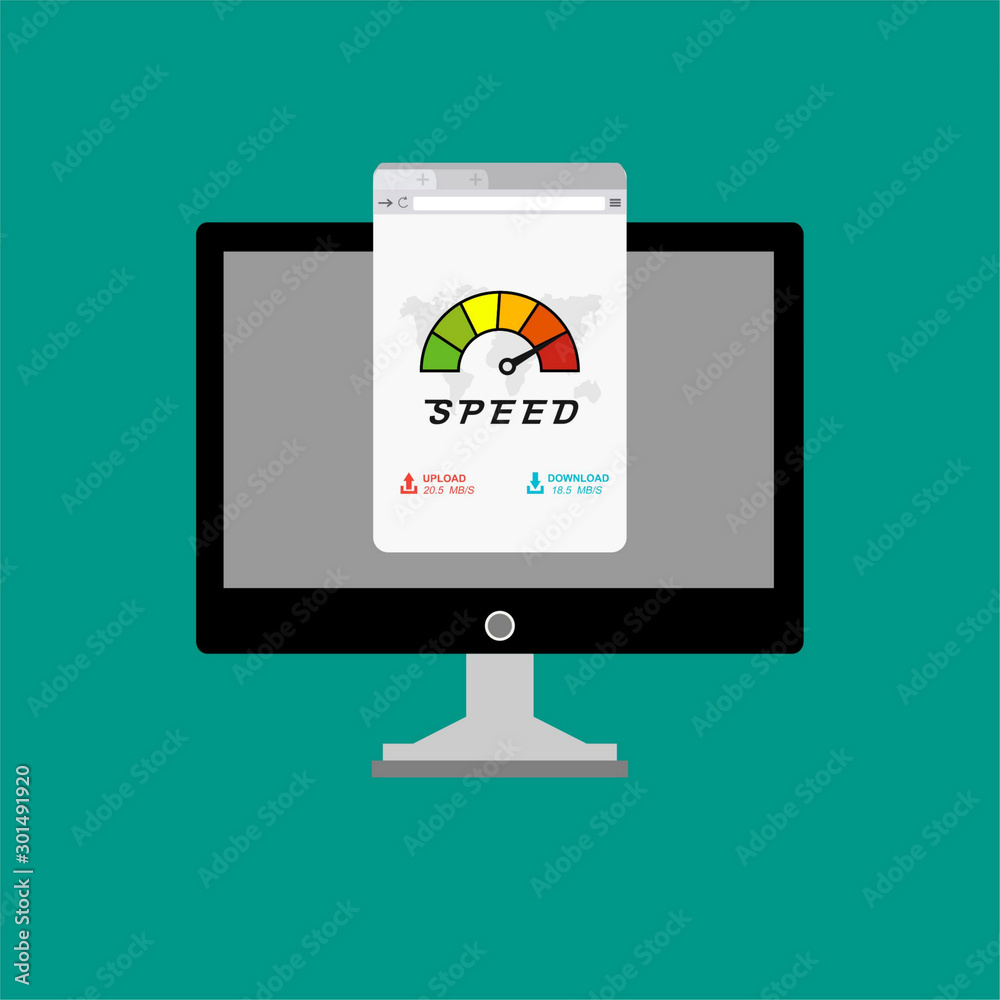 speedometer on a laptop for web banner, business presentation, advertising material. vector illustration speedometer on a laptop for web banner, business presentation, advertising material. vector illustration