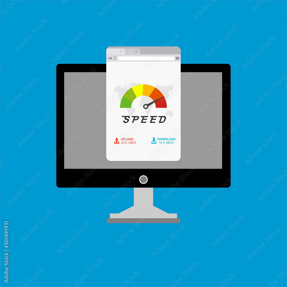 speedometer on a laptop for web banner, business presentation, advertising material. vector illustration speedometer on a laptop for web banner, business presentation, advertising material. vector illustration